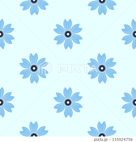 Vintage Decorative seamless pattern in classic style with small flowers, ditsy. Light silhouettes of flowers, two-color ornament in pastel colors 135024756
