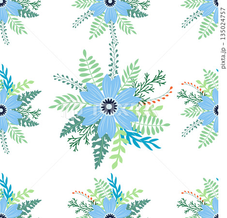 Vintage Decorative seamless pattern in classic style with small flowers, ditsy. Light silhouettes of flowers, two-color ornament in pastel colors 135024757