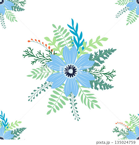 Vintage Decorative seamless pattern in classic style with small flowers, ditsy. Light silhouettes of flowers, two-color ornament in pastel colors 135024759