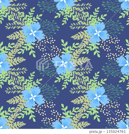 Vintage Decorative seamless pattern in classic style with small flowers, ditsy. Light silhouettes of flowers, two-color ornament in pastel colors Vintage Decorative seamless pattern in classic style with small flowers, ditsy. Light silhouettes of flowers, two-color ornament in pastel colors 135024761