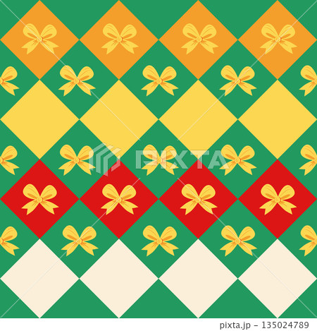 A geometric seamless pattern in a preppy style with diamond-shaped lace and cute little bows and flowers. Christmas colors. Cute cartoon hand-drawn vintage vector A geometric seamless pattern in a preppy style with diamond-shaped lace and cute little bows and flowers. Christmas colors. Cute cartoon hand-drawn vintage vector 135024789