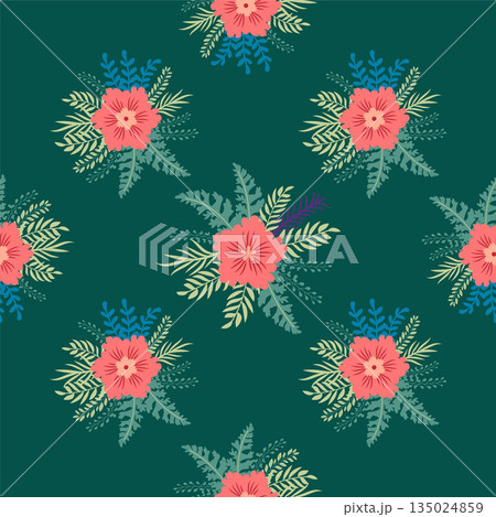 Vintage Decorative seamless pattern in classic style with small flowers, ditsy. Light silhouettes of flowers, two-color ornament in pastel colors Vintage Decorative seamless pattern in classic style with small flowers, ditsy. Light silhouettes of flowers, two-color ornament in pastel colors 135024859