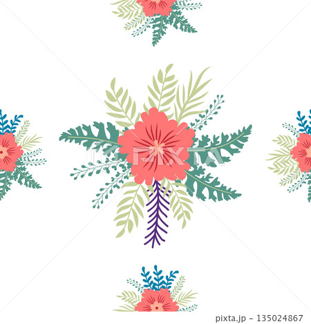 Vintage Decorative seamless pattern in classic style with small flowers, ditsy. Light silhouettes of flowers, two-color ornament in pastel colors Vintage Decorative seamless pattern in classic style with small flowers, ditsy. Light silhouettes of flowers, two-color ornament in pastel colors 135024867