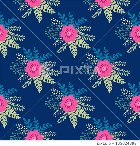 Vintage Decorative seamless pattern in classic style with small flowers, ditsy. Light silhouettes of flowers, two-color ornament in pastel colors Vintage Decorative seamless pattern in classic style with small flowers, ditsy. Light silhouettes of flowers, two-color ornament in pastel colors 135024898