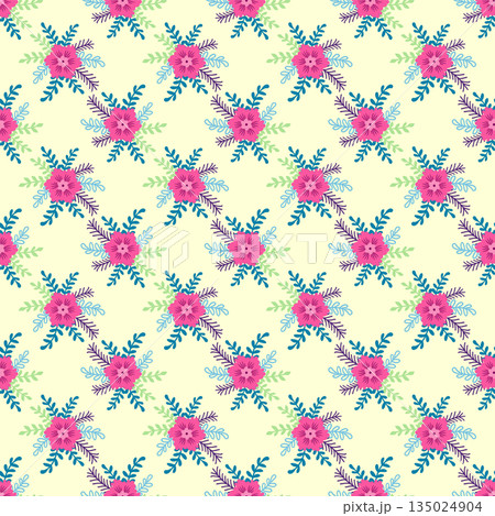 Vintage Decorative seamless pattern in classic style with small flowers, ditsy. Light silhouettes of flowers, two-color ornament in pastel colors Vintage Decorative seamless pattern in classic style with small flowers, ditsy. Light silhouettes of flowers, two-color ornament in pastel colors 135024904
