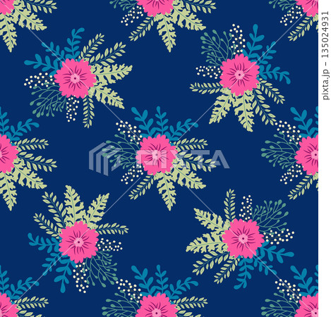 Vintage Decorative seamless pattern in classic style with small flowers, ditsy. Light silhouettes of flowers, two-color ornament in pastel colors Vintage Decorative seamless pattern in classic style with small flowers, ditsy. Light silhouettes of flowers, two-color ornament in pastel colors 135024931