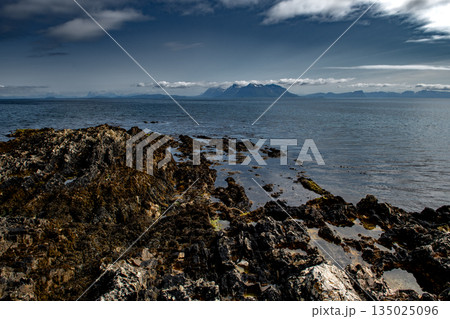 Spectacular Coast With Snowy Mountains On Andoya Island Of Lofoten In Norway Spectacular Coast With Snowy Mountains On Andoya Island Of Lofoten In Norway 135025096
