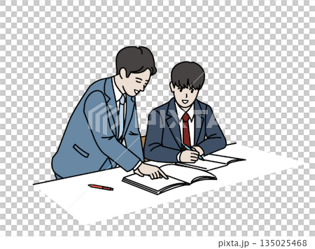 Illustration of a male student taking a class from a cram school teacher 135025468