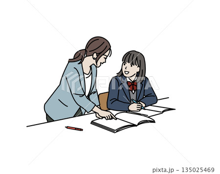 塾講師の授業を受ける女子生徒のイラスト 135025469