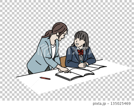 塾講師の授業を受ける女子生徒のイラスト 135025469
