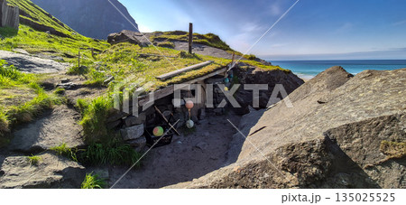 Hobbit Hut Shelter From Surfers On Kvalvika Beach On Lofoten Islands In Norway 135025525
