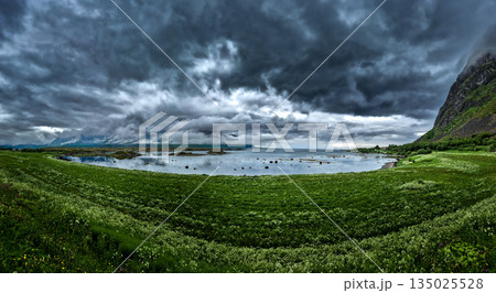 Coastal Landscape With Fjord On Lofoten Islands In Norway Coastal Landscape With Fjord On Lofoten Islands In Norway 135025528