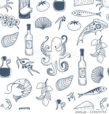 Vintage Italian Food Icon Pattern 135025754