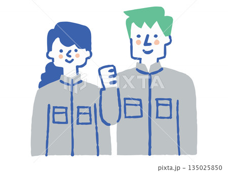 前向きに働く男女作業員_色 前向きに働く男女作業員_色 135025850