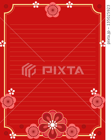 梅の花のオシャレな和風フレーム・縦型テンプレート 135025923