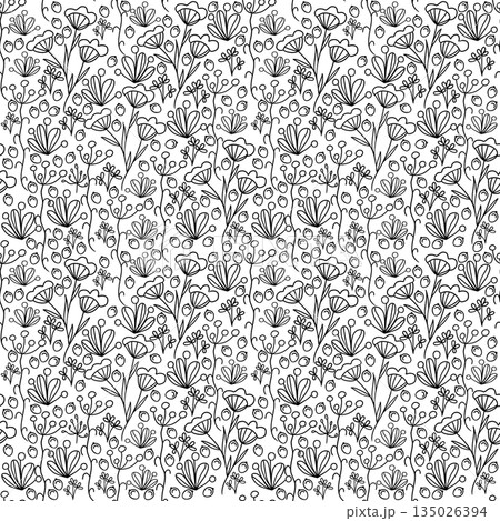 Doodle floral seamless pattern with flowers and berries vector illustration	 135026394