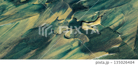 Abstract Textured Background with Deep Green and Metallic Gold Paint Brushstrokes Abstract Textured Background with Deep Green and Metallic Gold Paint Brushstrokes 135026484