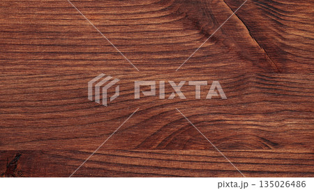 Dark Brown Wooden Texture Background with Natural Grain and Knots Close Up 135026486