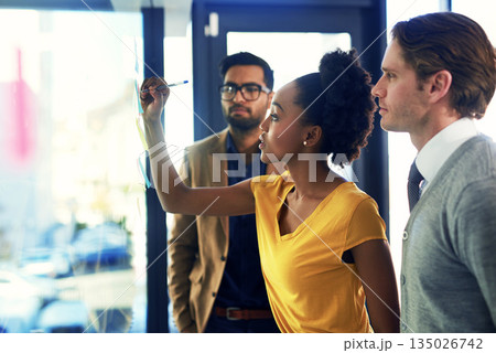 African woman, writing and team business meeting with moodboard and planning with collaboration. Company, teamwork and diversity with startup working and strategy with notes and schedule plan African woman, writing and team business meeting with moodboard and planning with collaboration. Company, teamwork and diversity with startup working and strategy with notes and schedule plan 135026742