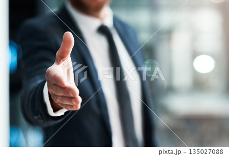 Handshake, offer and success of business man partnership, agreement or introduction, hiring and welcome. Professional person shaking hands in pov meeting, crm deal or congratulations and thank you Handshake, offer and success of business man partnership, agreement or introduction, hiring and welcome. Professional person shaking hands in pov meeting, crm deal or congratulations and thank you 135027088