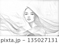 鉛筆書き線画風ベールの美しい女性イラスト 135027131