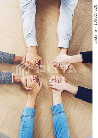 Above, solidarity or business people holding hands for support, team building or teamwork in office. Partnership, zoom or employees in group collaboration with diversity or mission for goals together Above, solidarity or business people holding hands for support, team building or teamwork in office. Partnership, zoom or employees in group collaboration with diversity or mission for goals together 135027620