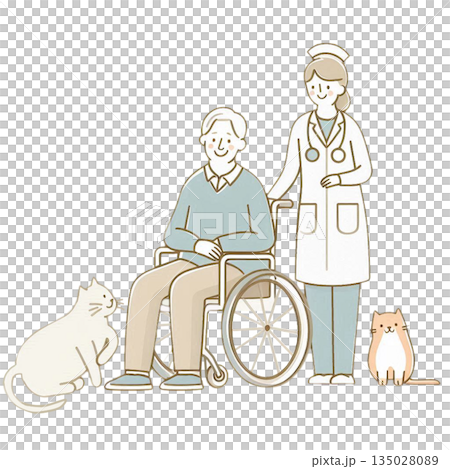 看護師 / 介護士が車いすのおじいさんを介護する 135028089