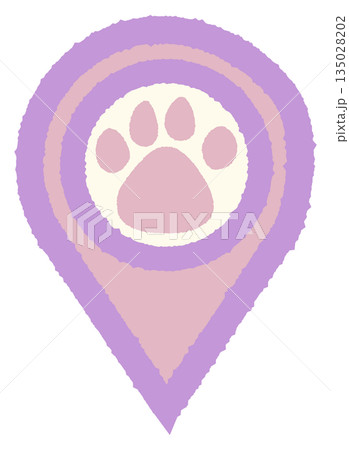 シンプルなマップピンのイラスト 肉球 カラー 135028202