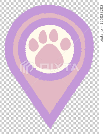シンプルなマップピンのイラスト 肉球 カラー 135028202