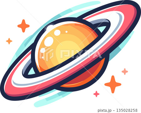 周りに輪のあるかわいい天体のイラスト 135028258
