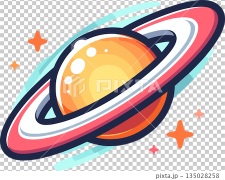 周りに輪のあるかわいい天体のイラスト 135028258