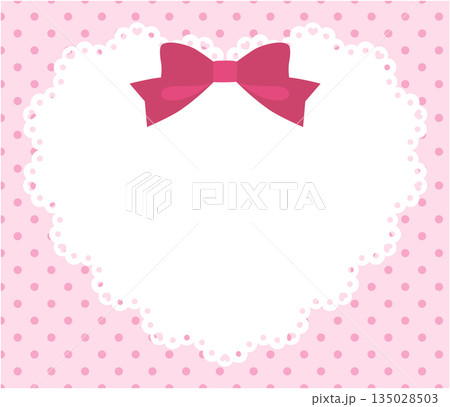リボン付きのかわいいレースのハートフレームのベクターイラスト 135028503