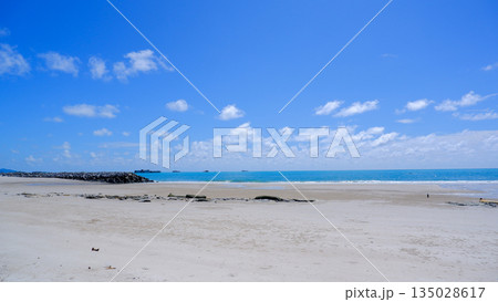 Beautiful Coastal View with Rock Breakwater and Blue Ocean at Sungailiat Beautiful Coastal View with Rock Breakwater and Blue Ocean at Sungailiat 135028617
