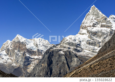 Himalayan Landscape in Khare on the route to Mera Peak in Nepal. Himalayan Landscape in Khare on the route to Mera Peak in Nepal. 135028622