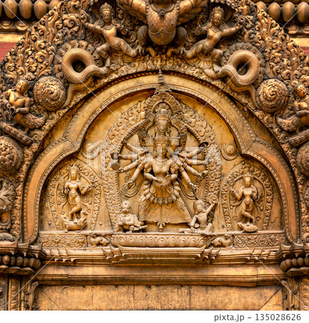Ancient Royal Palace and Golden Gate on Durbar square in Bhaktapur Nepal. Ancient Royal Palace and Golden Gate on Durbar square in Bhaktapur Nepal. 135028626