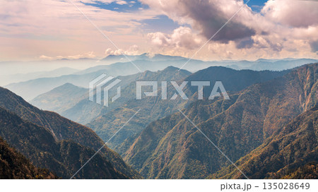The Himalayan mountain landscape on the trekking route from Khare to Panch Pokhari in Nepal. 135028649