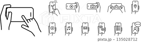 スマホ・スマートフォンを操作する手の編集可能なイラストアイコン9 135028712