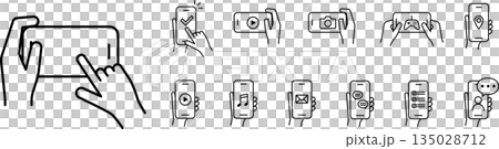 Editable illustration icon of a hand operating a smartphone 9 Editable illustration icon of a hand operating a smartphone 9 135028712