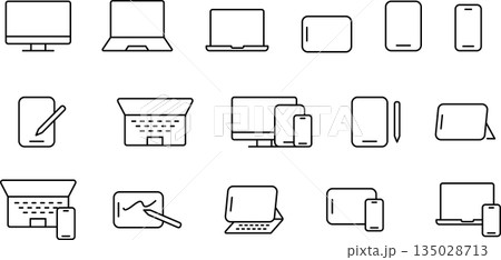 スマホとノートパソコンとデスクトップのデバイスの編集可能なラインアイコン 135028713