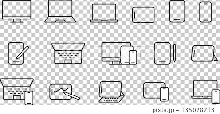 スマホとノートパソコンとデスクトップのデバイスの編集可能なラインアイコン 135028713