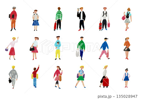 手描き水彩イラスト　さまざまなシチュエーションの男女	 135028947