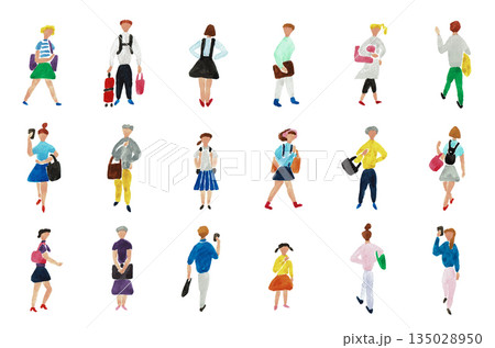 手描き水彩イラスト　さまざまな人々のライフスタイル 135028950