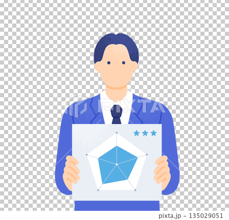 自分の能力やスキルを可視化したレーダーチャートを持つ男性のイラスト素材。 自分の能力やスキルを可視化したレーダーチャートを持つ男性のイラスト素材。 135029051