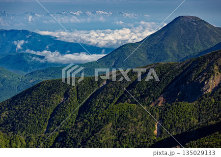 八ヶ岳連峰・赤岩ノ頭から見る蓼科山と残雪の白馬連峰 八ヶ岳連峰・赤岩ノ頭から見る蓼科山と残雪の白馬連峰 135029133