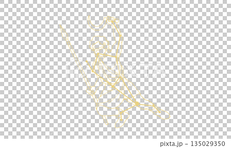うしかい座の人物と星座線の線画イラスト（ゴールド色で線のみ） 135029350