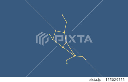 うしかい座の星座線のイラスト（ゴールド色の線でネイビー色の背景） 135029353
