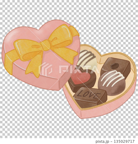 バレンタインデー ハート型 プレゼントボックス ピンク リボン 黄色 135029717