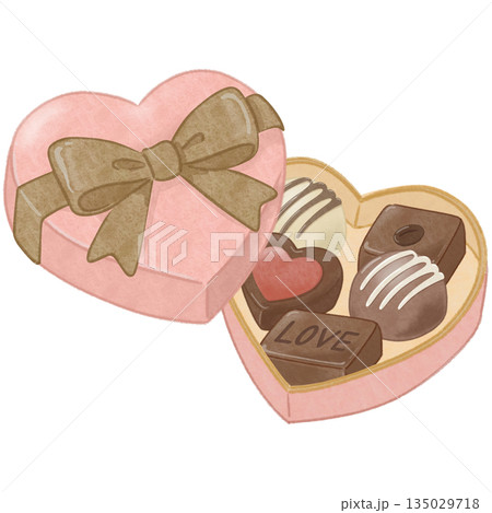 バレンタインデー ハート型 プレゼントボックス ピンク リボン 茶色 135029718