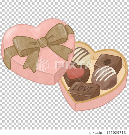バレンタインデー ハート型 プレゼントボックス ピンク リボン 茶色 135029718