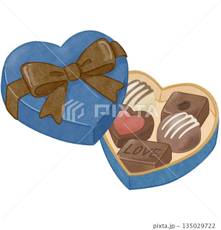 ホワイトデー ハート型 プレゼントボックス 青 リボン 茶色 135029722